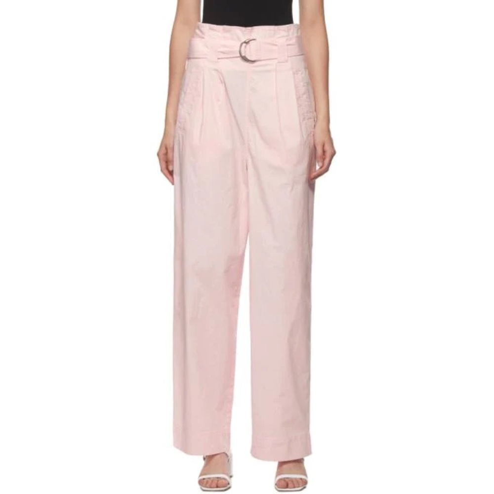GANNI Pink Paper Bag Belted Trouser Pant